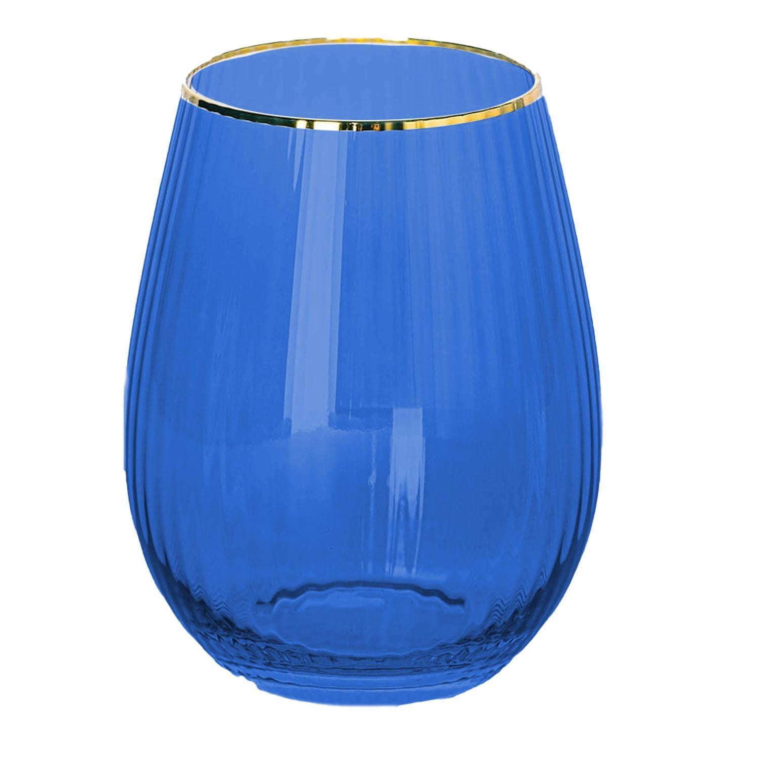 Mary Square Blue Ribbed Wine Glass In Store Only