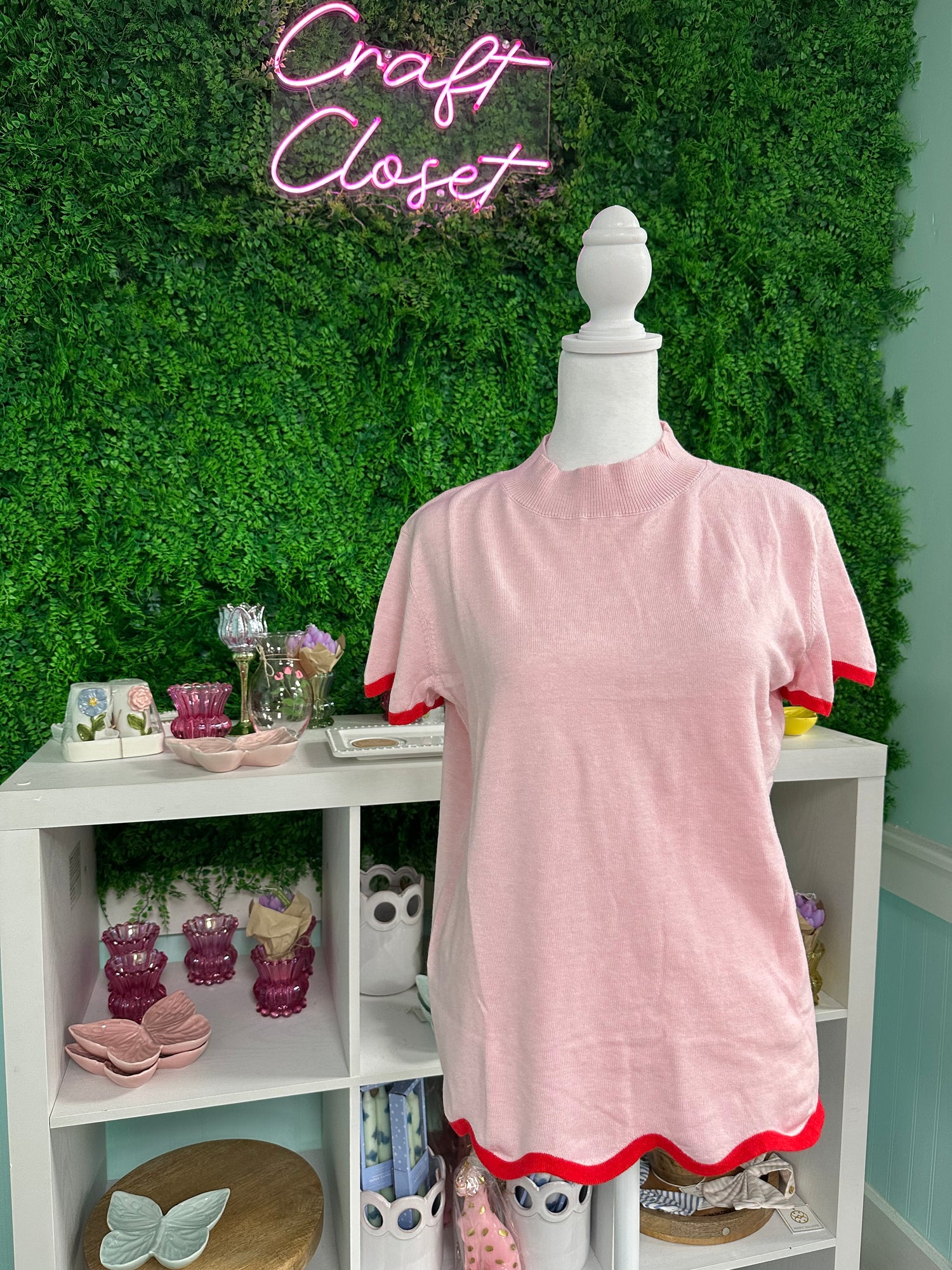 Barefoot Ladies Pink Top with Red Ruffle Binding