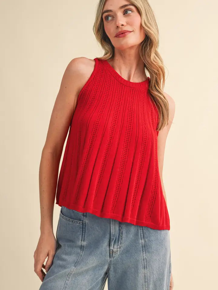 &MERCI Sleeveless Pointelle Sweater Knit Tank
