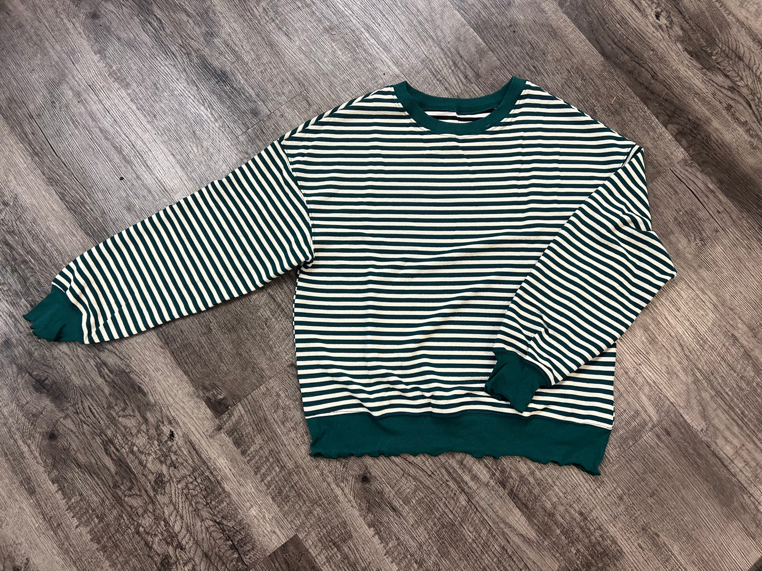 Barefoot Long Sleeve Dark Green Stripe Top