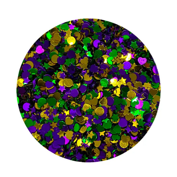 8oz Confetti - Purple, Green and Gold Assorted 3mm Shapes (Each)