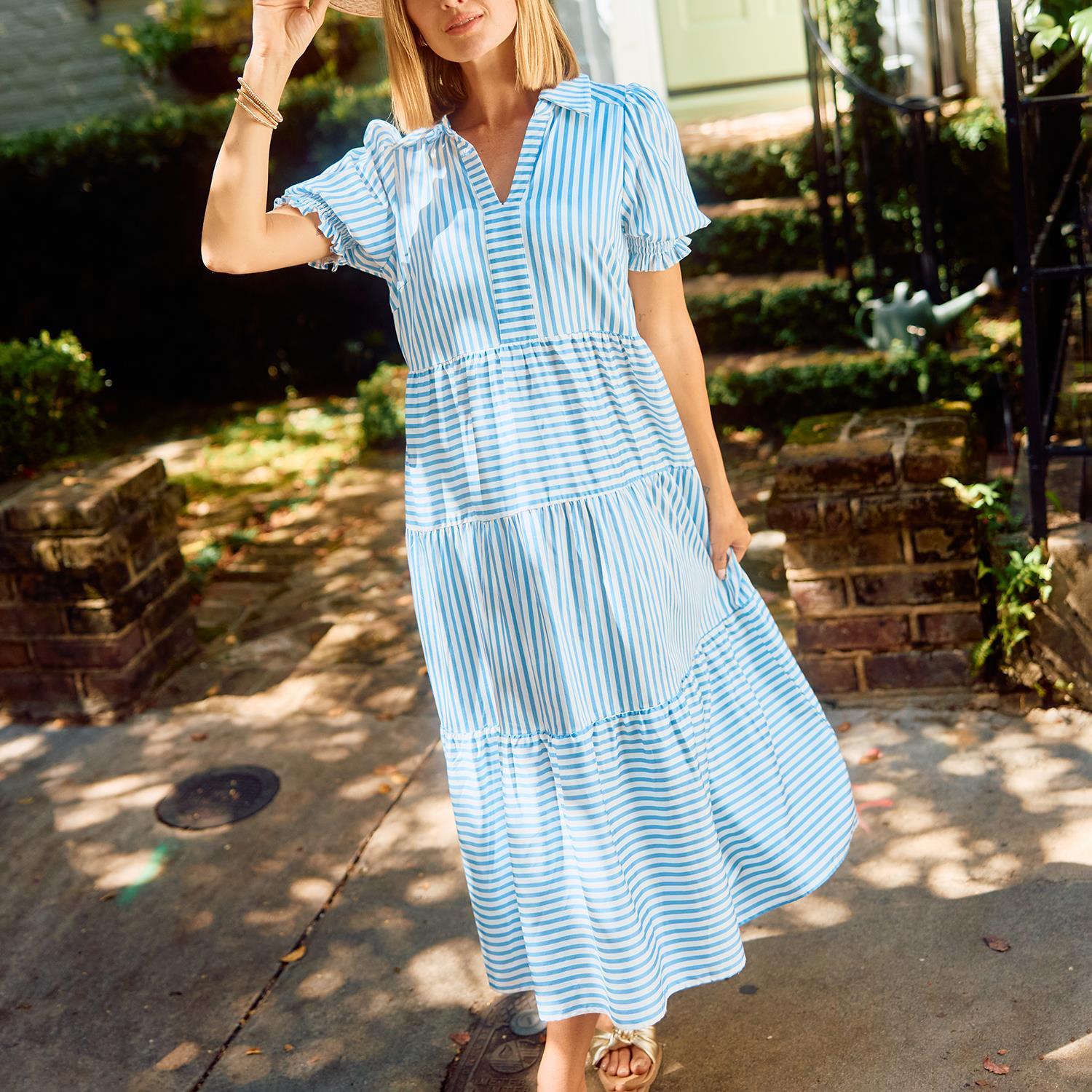 Mary Square Molly Lined Up Dress In Light Blue