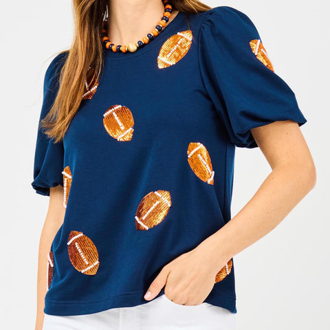Mary Square Tina Football Top In Navy