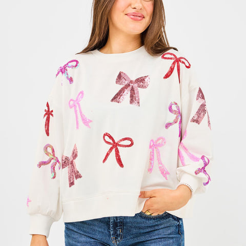Mary Square Bows Sequin Sweatshirt