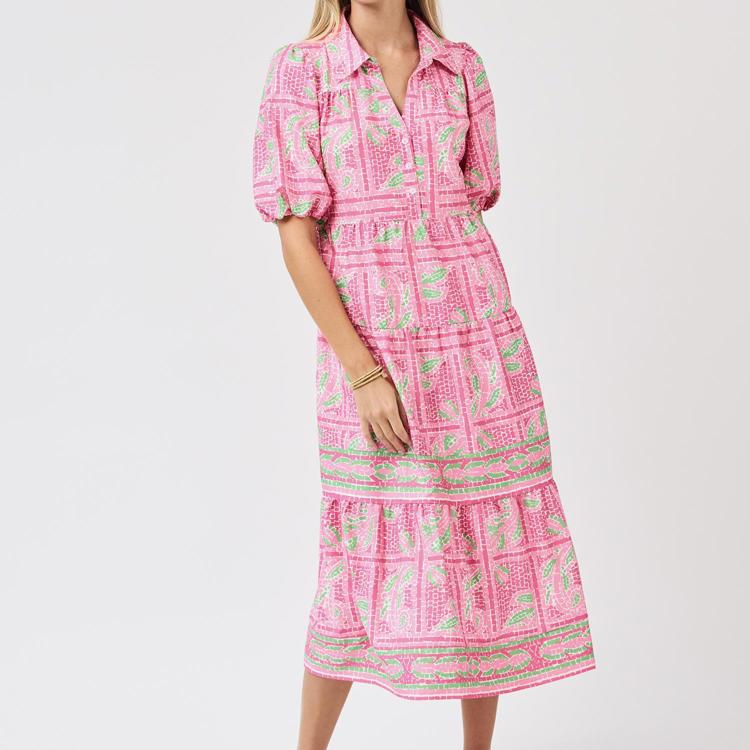 Mary Square Eloise Trellis Tiles Dress in Pink