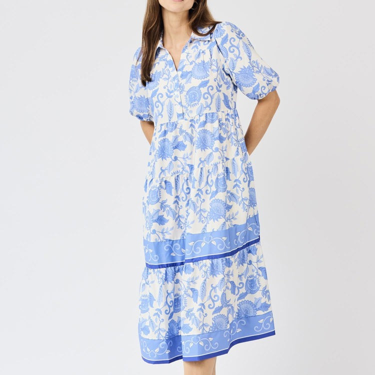 Mary Square Eloise Porcelain Vines Dress In Blue