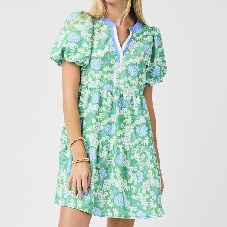 Mary Square Kinsley Daisy Chain Mini Dress In Green