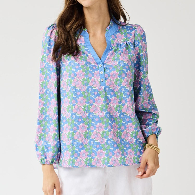 Mary Square Gianna Vintage Posies Top In Blue