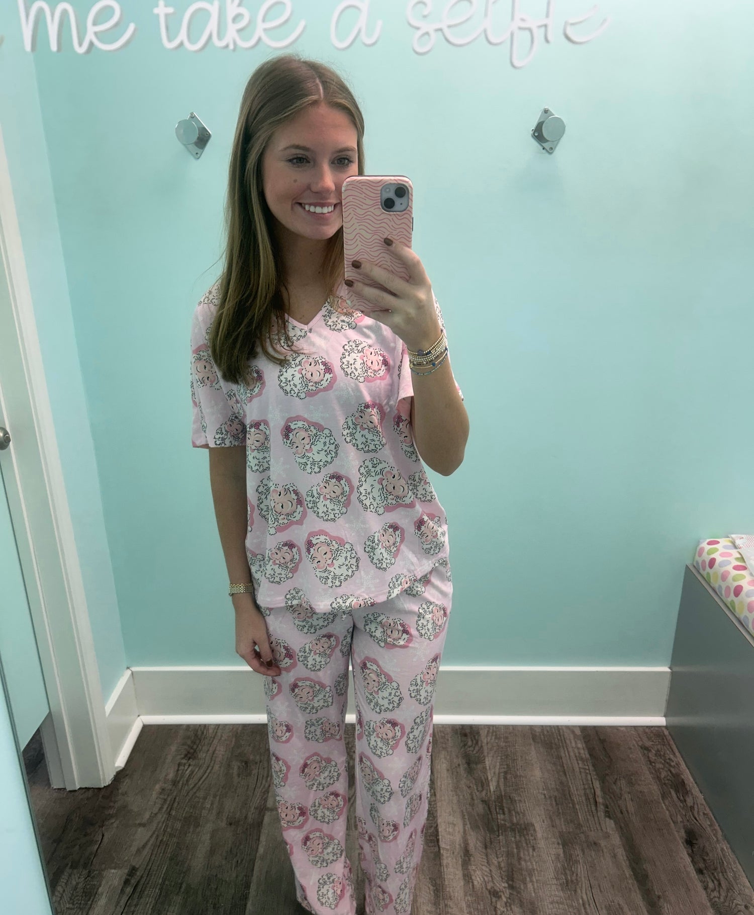 Barefoot Pink Santa Christmas Short Sleeve Loungewear