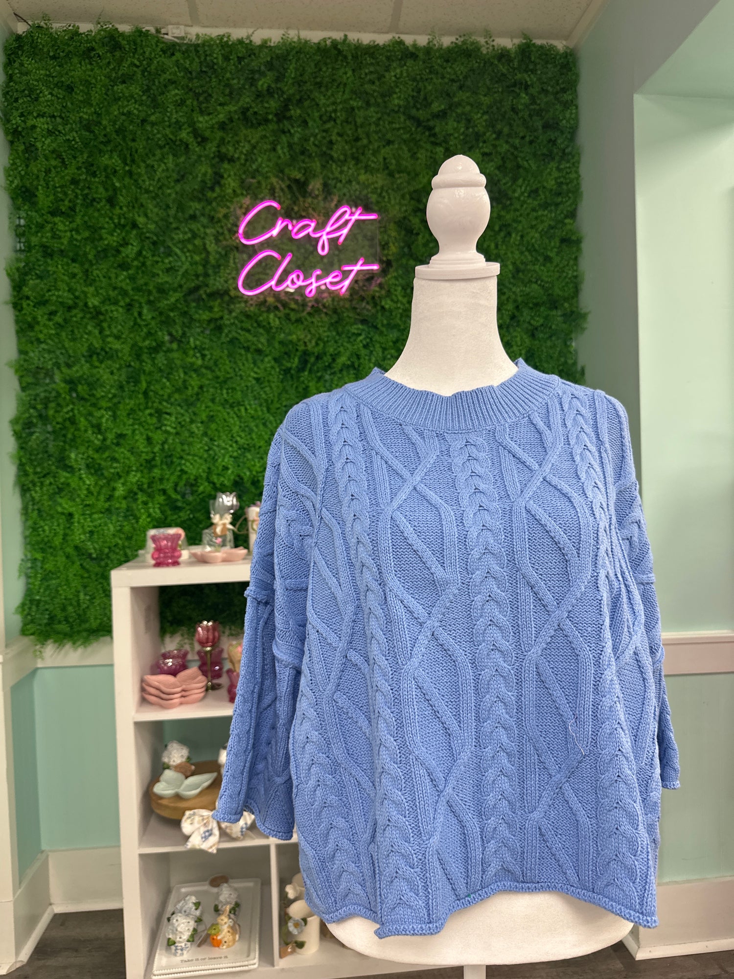 ENTRO Solid Sweater Knit 3/4 Sleeve Pullover Top In Blue *FINAL SALE*