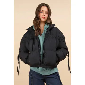 Very J- Balletcore Mock Neck Puffer Jacket with Pockets