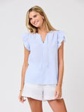 Mary Square- Lydia Seersucker Top | Blue + White