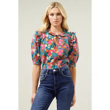 SC- Marvie Floral Noche Tie Neck Blouse