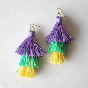Muses Tassel Earrings Purple/Green/Yellow 3"