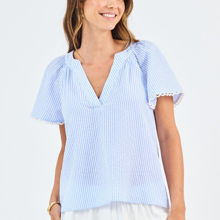 Mary Square Lori Top In Blue & White