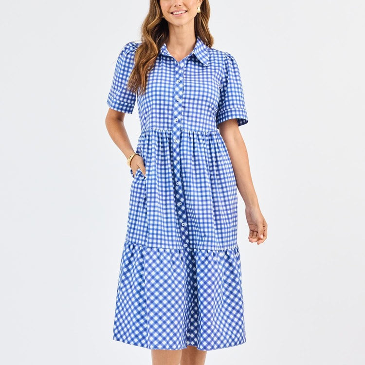 Mary Square Jema Gingham Dress In Navy
