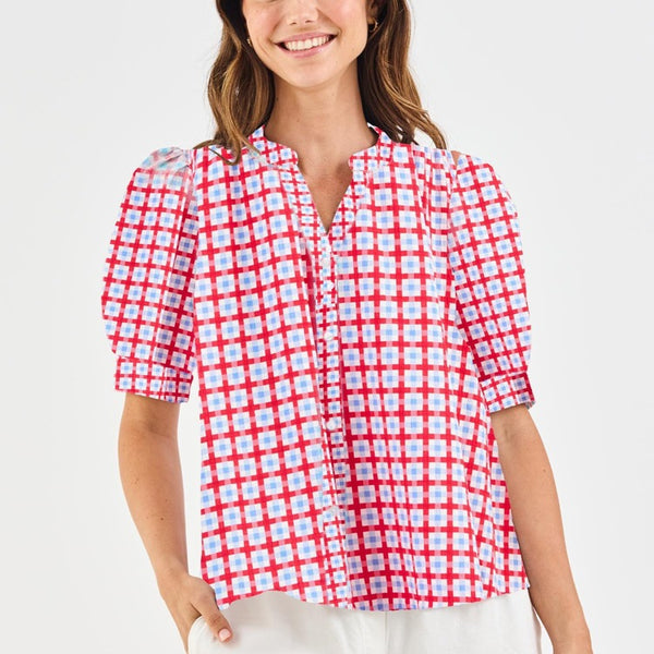 Mary Square Elaine Top In Red & Blue Gingham
