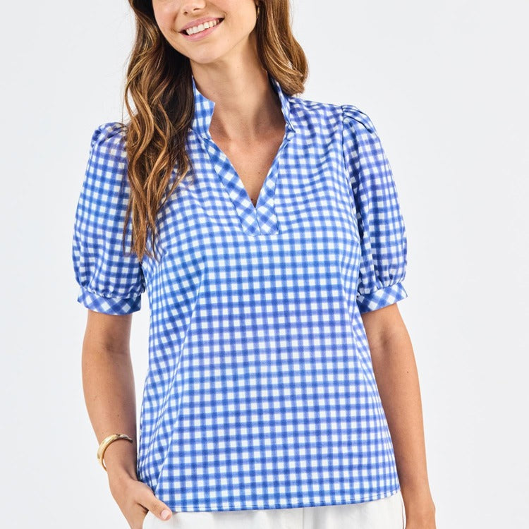 Mary Square Tricia Top In Navy Gingham