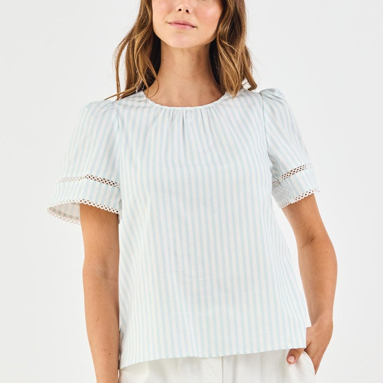 Mary Square Tabby Top In Blue Pin Stripe