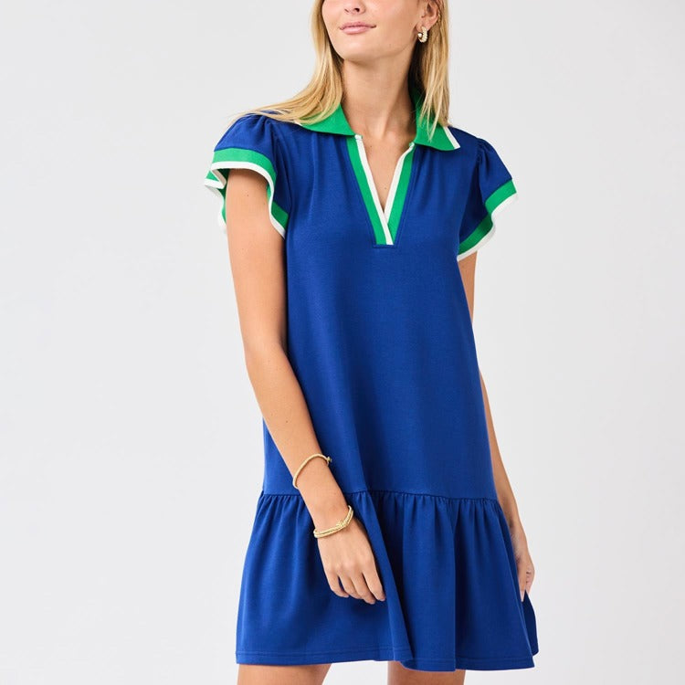 Mary Square Carissa Dress In Navy & Green