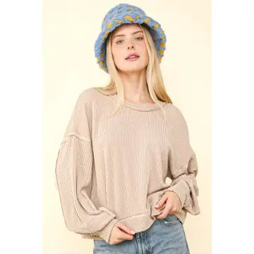 Two Tone Otto Ribbed Oversized Soft Comfy Knit Top