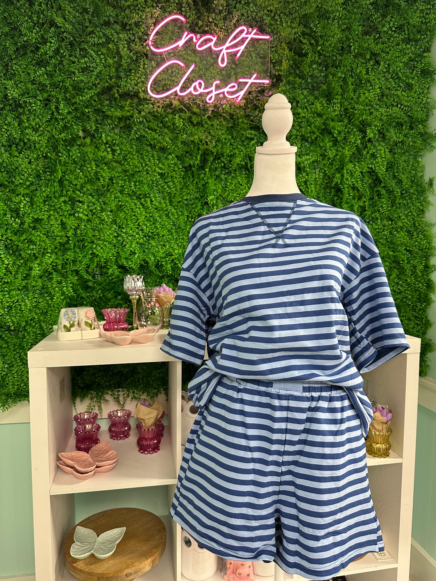 Barefoot Ladies Navy Striped Short Set