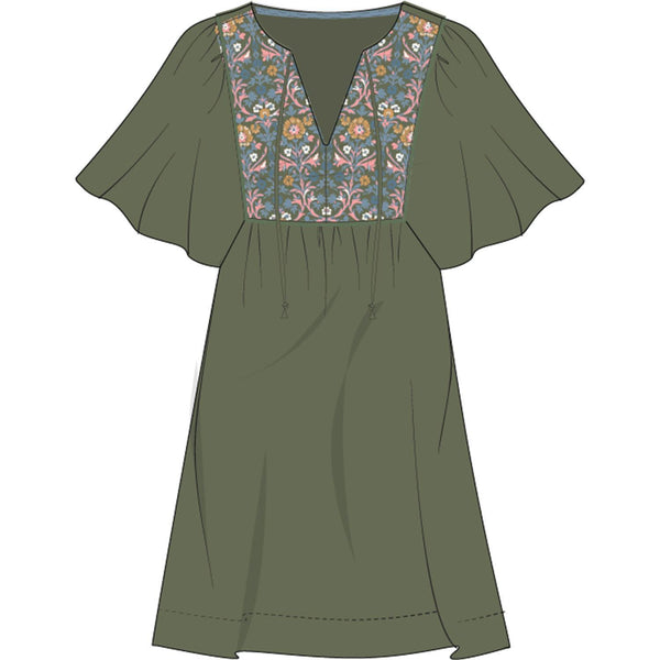 Mary Square Piper Dress In Olive