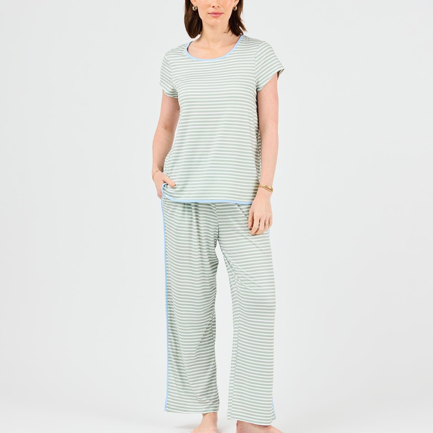 Mary Square Melody Green Stripe Lounge Set