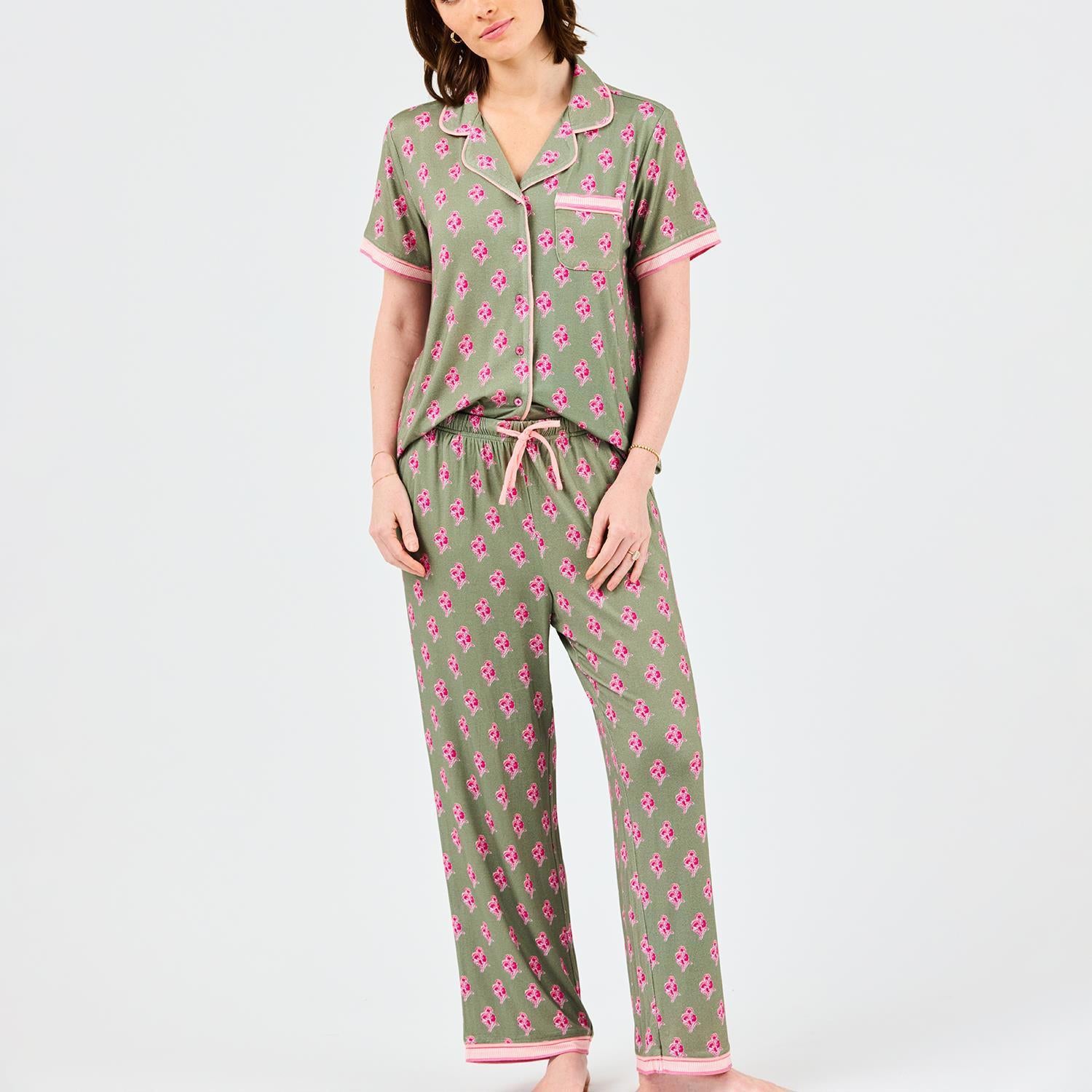Mary Square Charlotte Petal Sketch Olive Pants Lounge Set