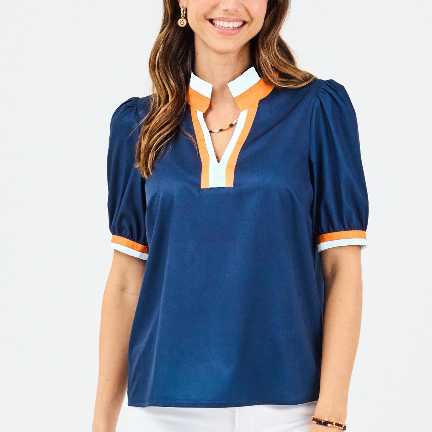 Mary Square Tricia Top In Navy & Orange *COMING SOON*