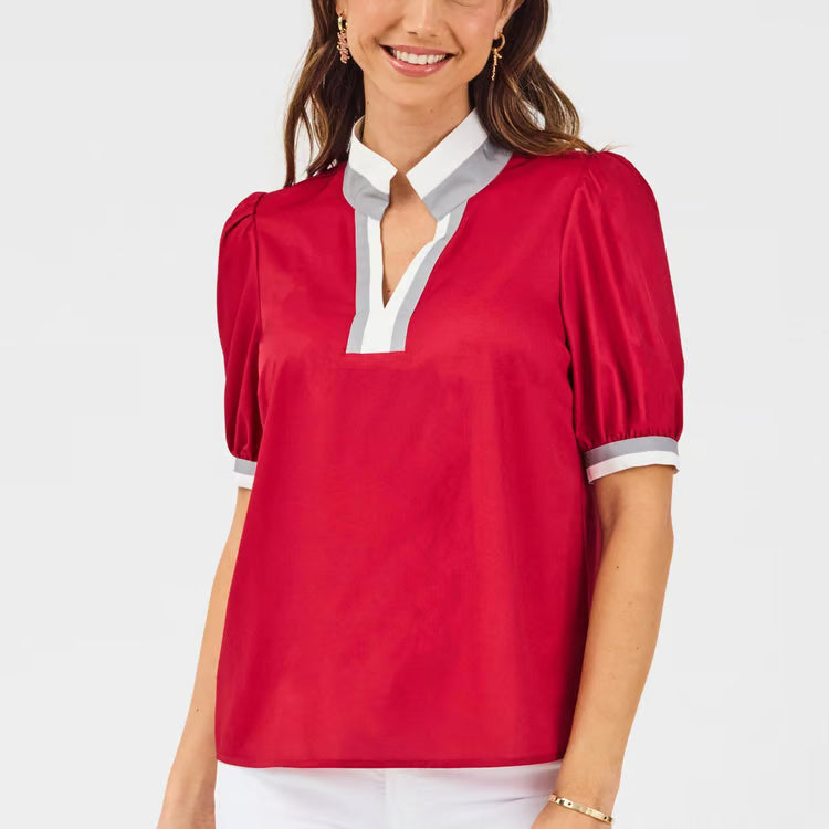 Mary Square Tricia Top In Crimson & White *COMING SOON*