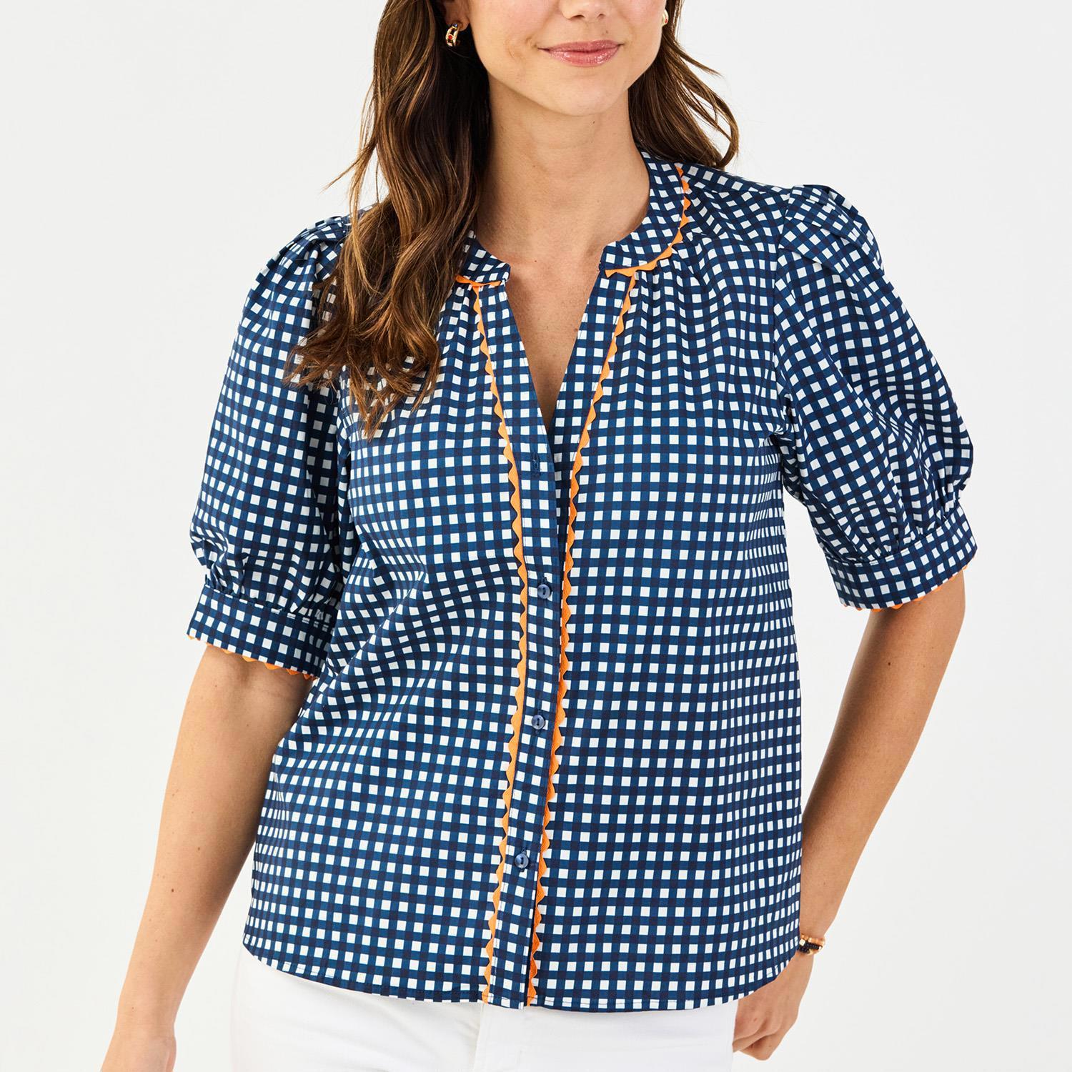 Mary Square Elaine Gingham Navy & Orange Top *COMING SOON*