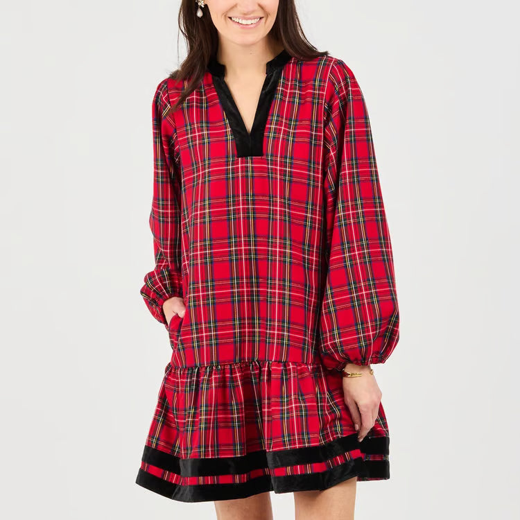 Mary Square Sierra Plaid Red Dress