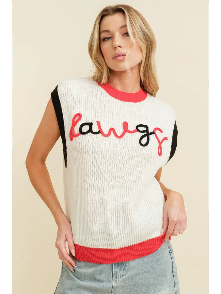 "dawgs" Embroidered Colorblock Sleeveless Sweater