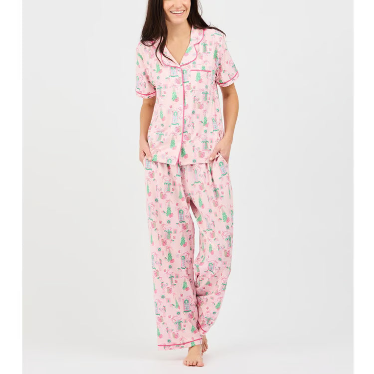 Mary Square Charlotte Christmas Cottage Pajamas In Pink