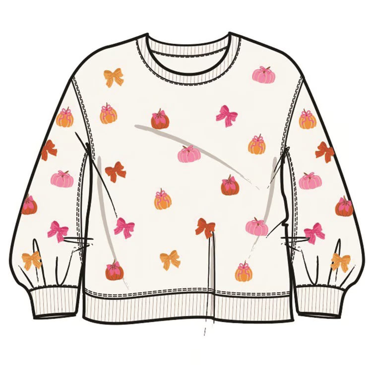Mary Square Pumpkin Bow Millie Sweatshirt