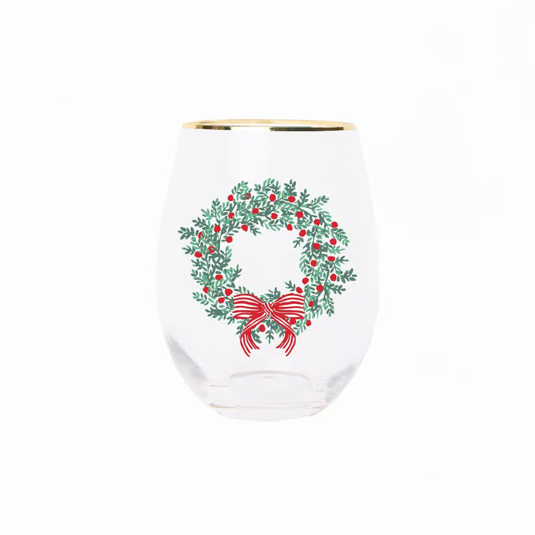 Mary Square Wreath & Ribbon Wine Glass