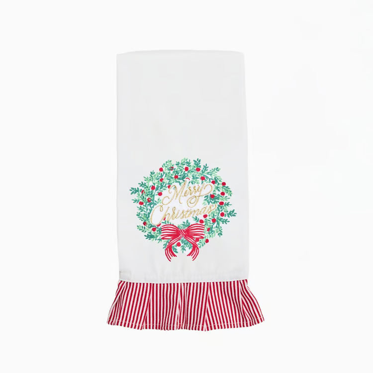 Mary Square Merry Christmas Wreath Tea Towel