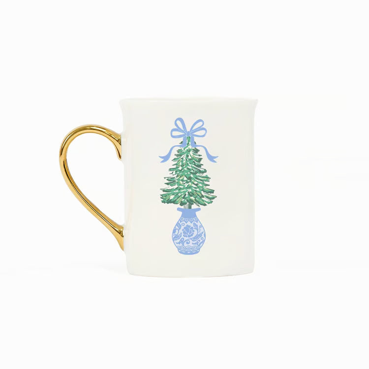 Mary Square Gold Handle Mug In Winter Pines