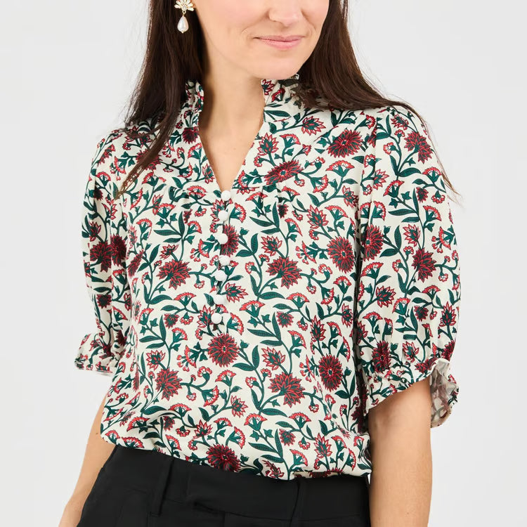 Mary Square Daphne Thistle Vines Top In Red