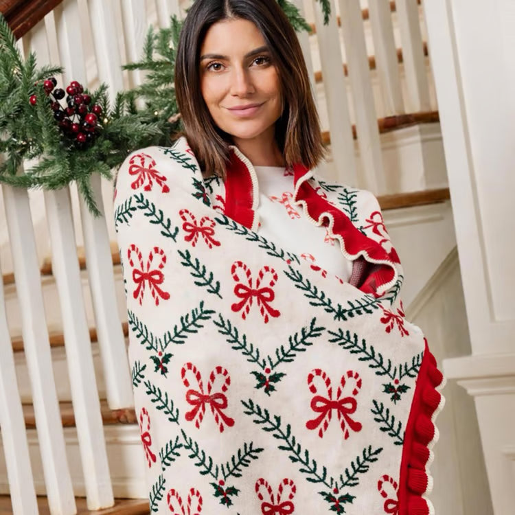 Mary Square Candy Cane Lane Throw Blanket