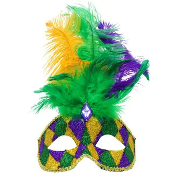 8" X 12" Harlequin Mask with Feathers (Each)