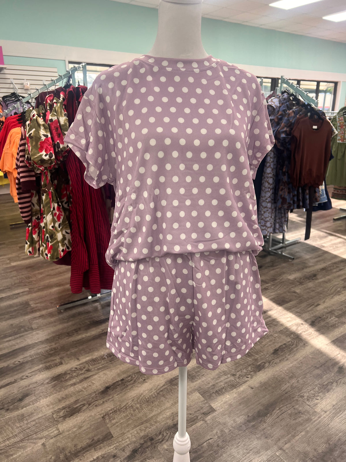 Barefoot Purple Polka Dot Short Set