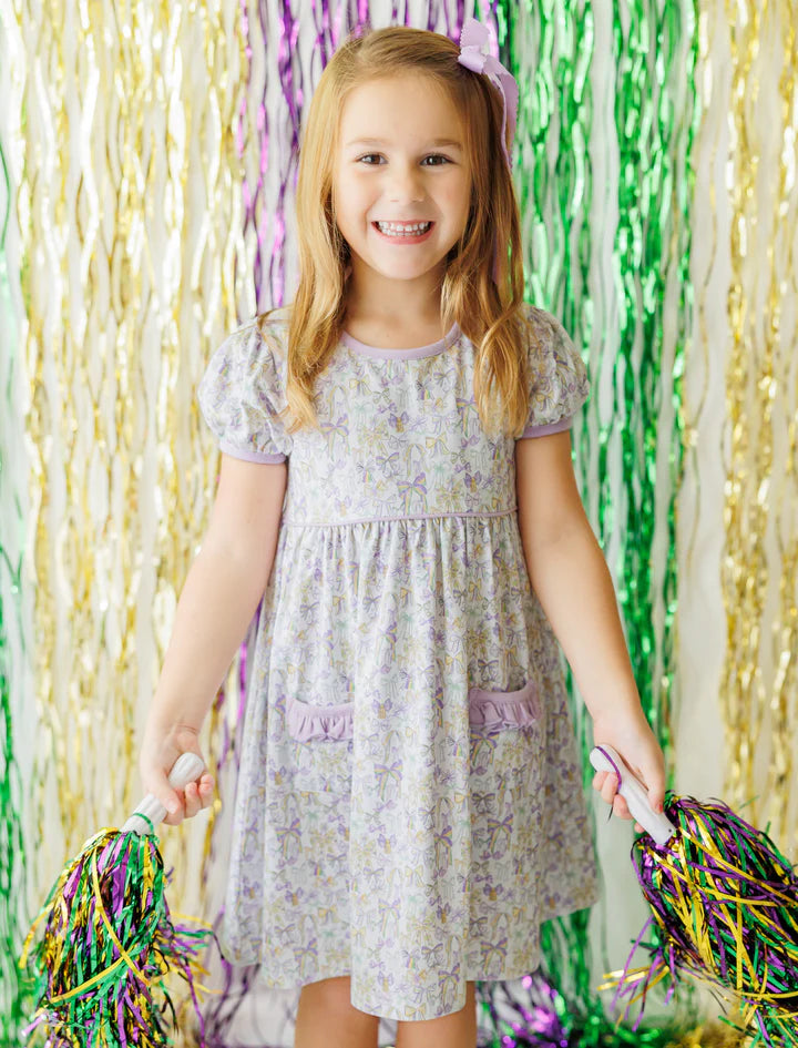 Jellybean by Smock Candy- Mardi Gras Bow Dress