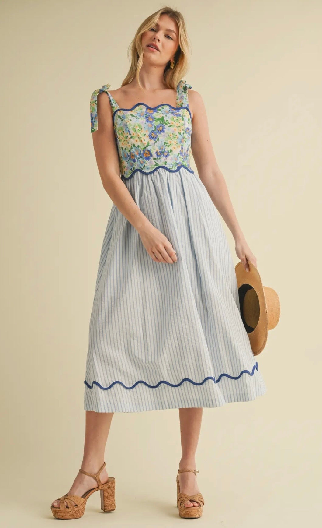 Scalloped Mixed Print Midi Dress FINALE SALE