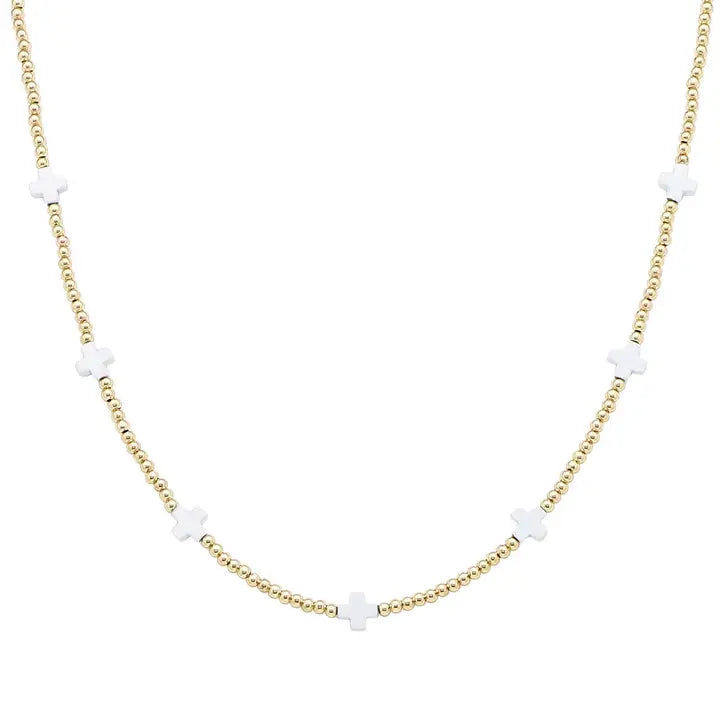 Gold Beaded White Cross Necklace