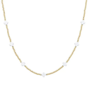 Gold Beaded White Cross Necklace