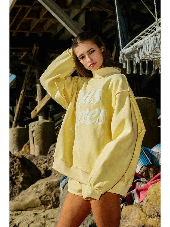 Bucketlist- 'jesussaves' Print Mock Neck Sweatshirt