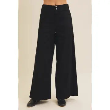 in february- Flattering Wide Leg Full-Length Stretchy Cotton Twill Pants