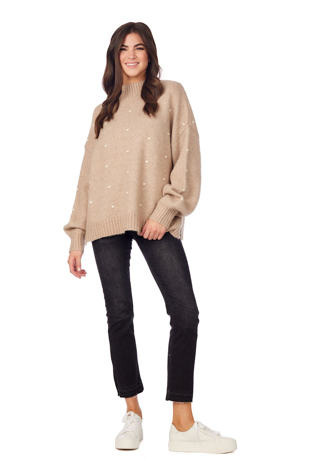 Mudpie- Tan Novie Pom-Pom Sweaters 